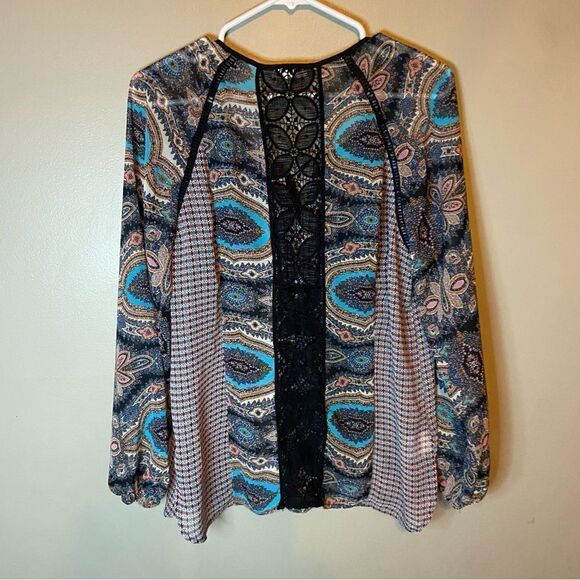 Anthropologie Meadow Rue Giada Long Sleeve Crochet print Top M - Picture 4 of 7